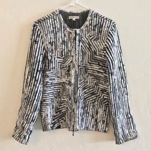 Andrea Rosati Black & White Geometric Zip Up Blazer Zip Up Size 8